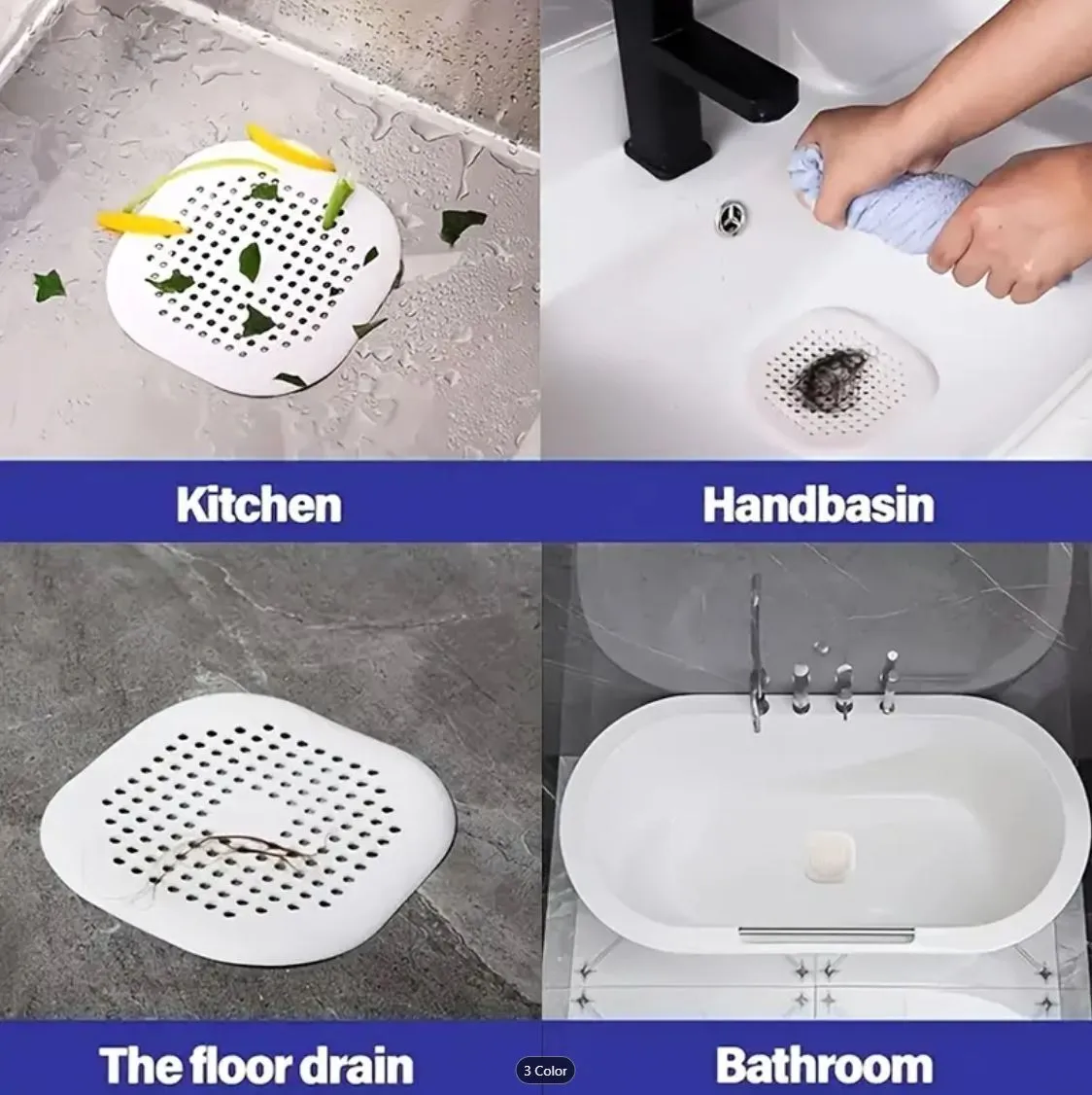 Shower Base Drain Cover 2-Pack Silicone Hair Catcher with Suction Cup, Durable Square Drain Cover for Shower, Floor Drain Filter