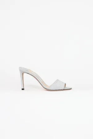 Silver Glitter Peep Toe Mules