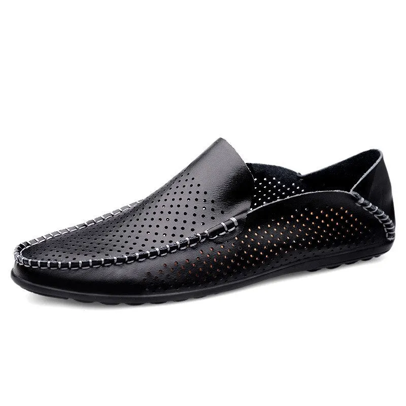 Spring Men Shoes Casual Breathable Soft Mens Loafers Light Genuine Leather Shoes Flats Fashion Driving Shoes Zapatillas Hombre