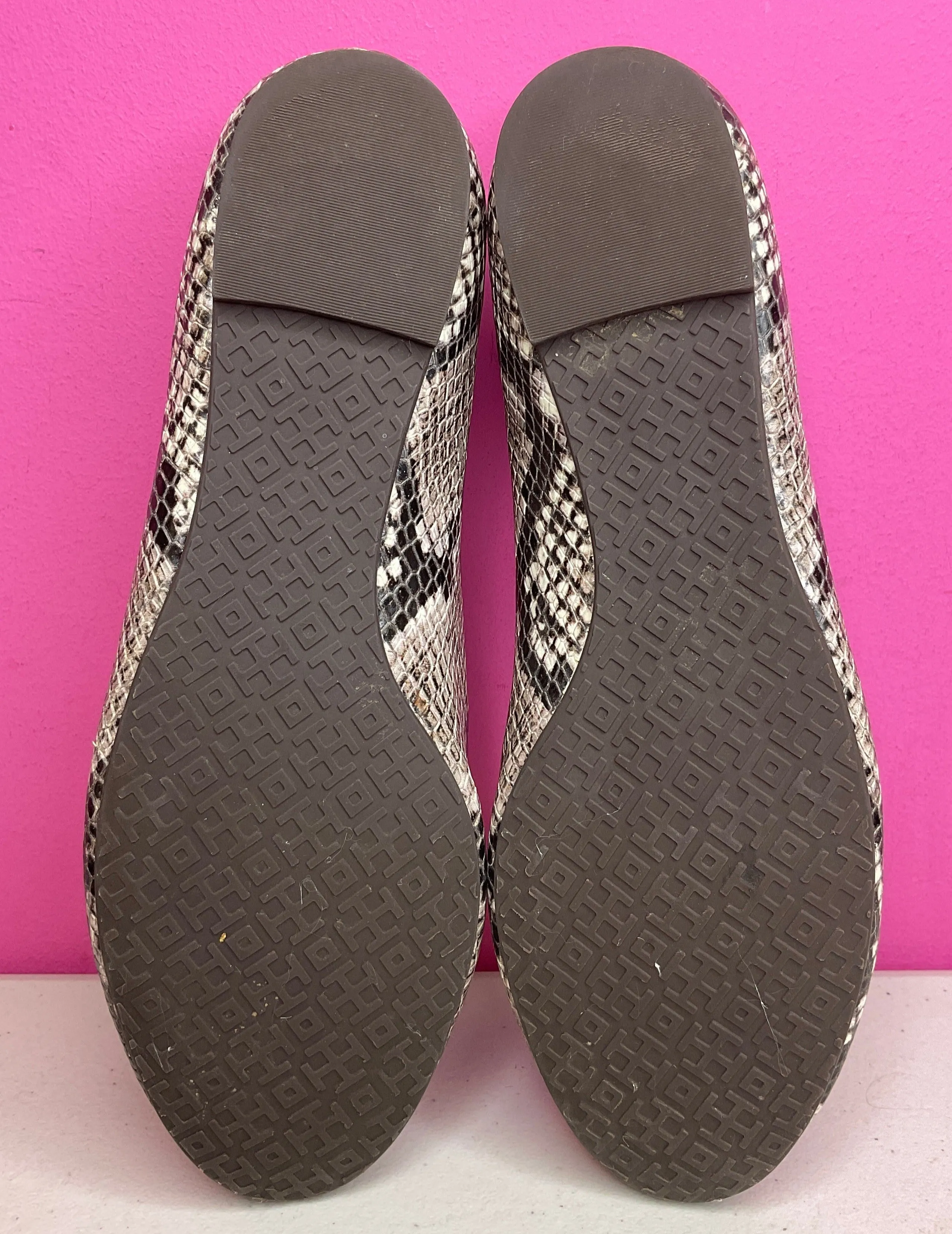 TORY BURCH SNAKESKIN RALEIGH LOGO FLATS - 8