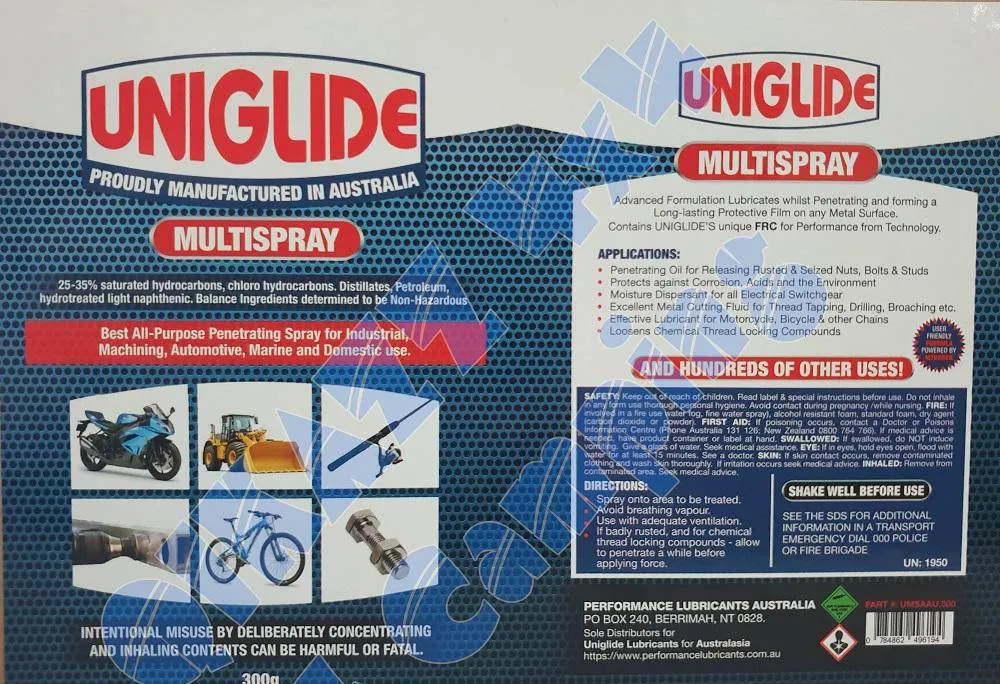 Uniglide Multispray - 300g All Purpose Penetrating Spray / Lubricant