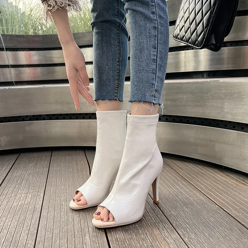 Women's 7cm/9cm Rubber Sole  Heel Leatherette Jazz Shoes Open Toe Dance Heels Boot
