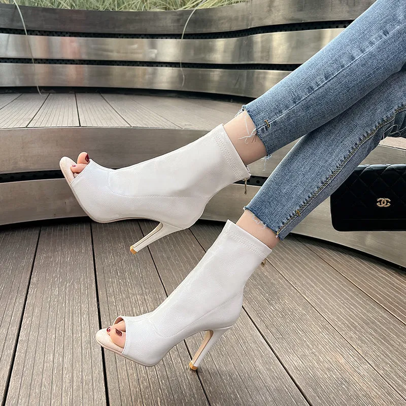 Women's 7cm/9cm Rubber Sole  Heel Leatherette Jazz Shoes Open Toe Dance Heels Boot