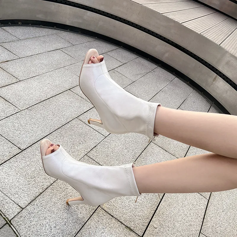 Women's 7cm/9cm Rubber Sole  Heel Leatherette Jazz Shoes Open Toe Dance Heels Boot