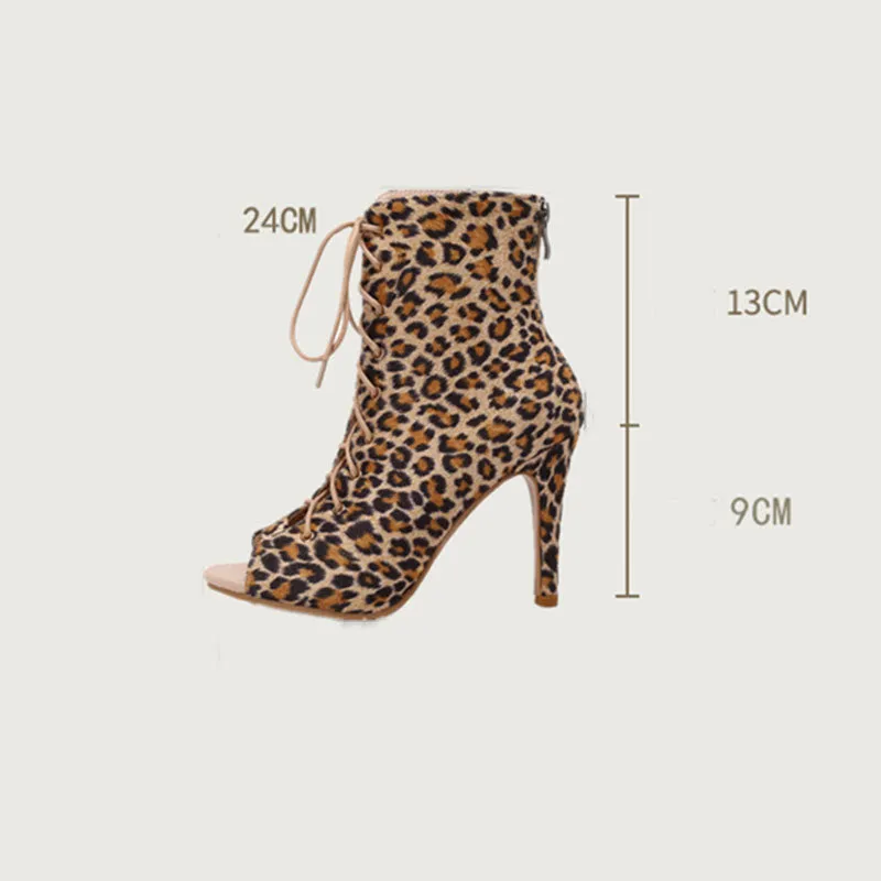 Women's 7cm/9cm Slim Heel Leopard Print Rubber Sole Leatherette Jazz Shoes Dance Heels Boots