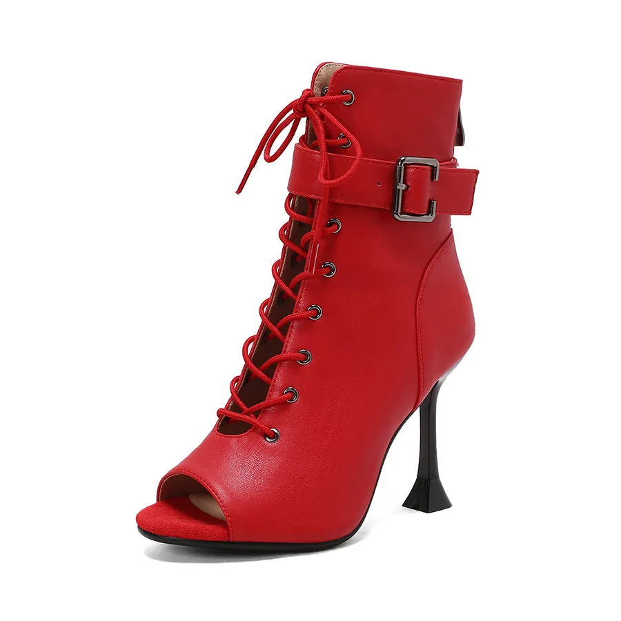 Women's 9.5cm Heel Rubber Sole Leatherette Jazz Shoes Open Toe Dance Heels Boots