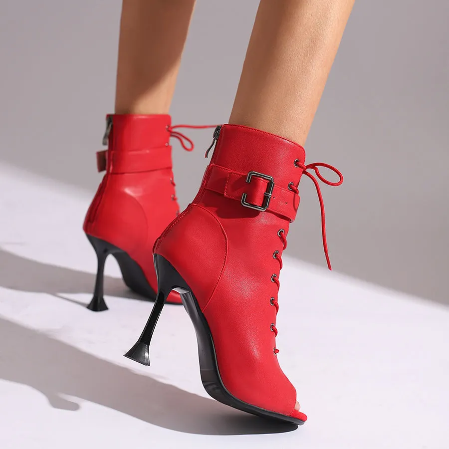 Women's 9.5cm Heel Rubber Sole Leatherette Jazz Shoes Open Toe Dance Heels Boots