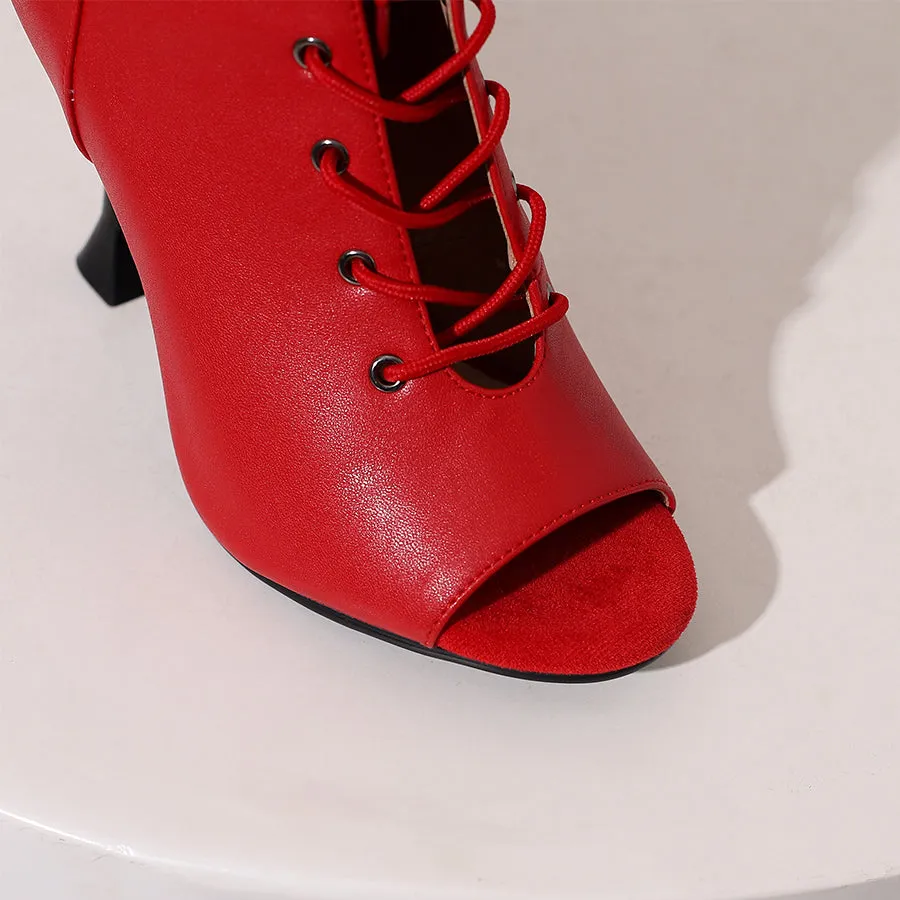 Women's 9.5cm Heel Rubber Sole Leatherette Jazz Shoes Open Toe Dance Heels Boots