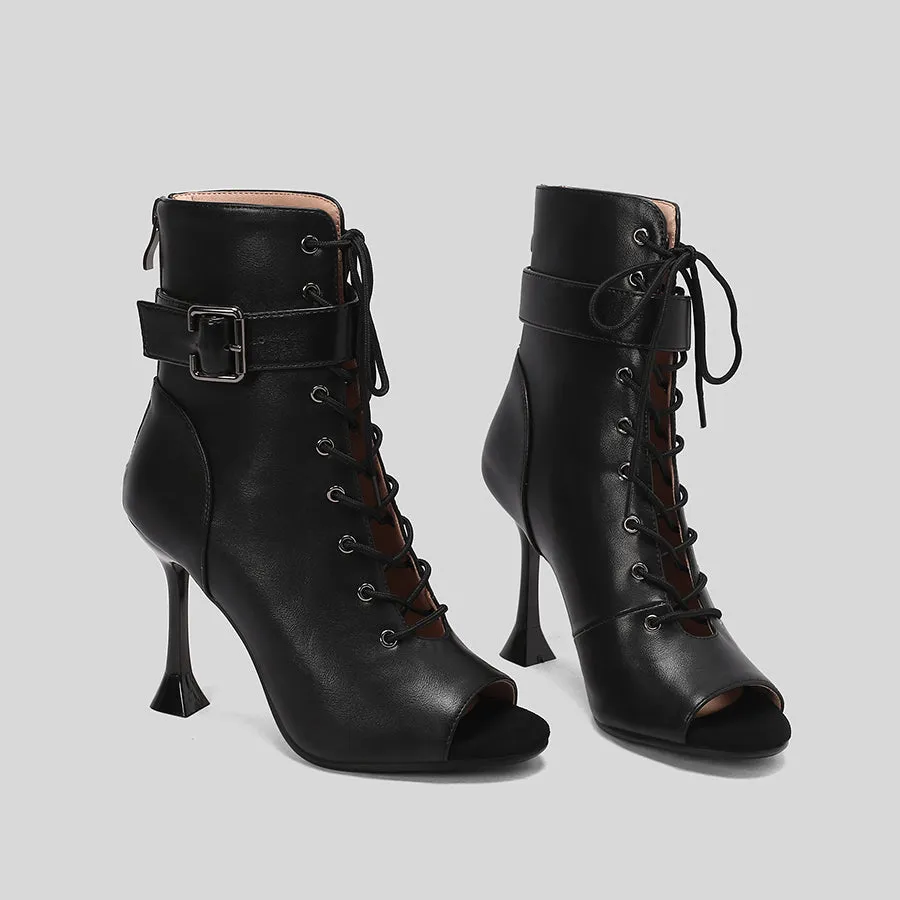Women's 9.5cm Heel Rubber Sole Leatherette Jazz Shoes Open Toe Dance Heels Boots