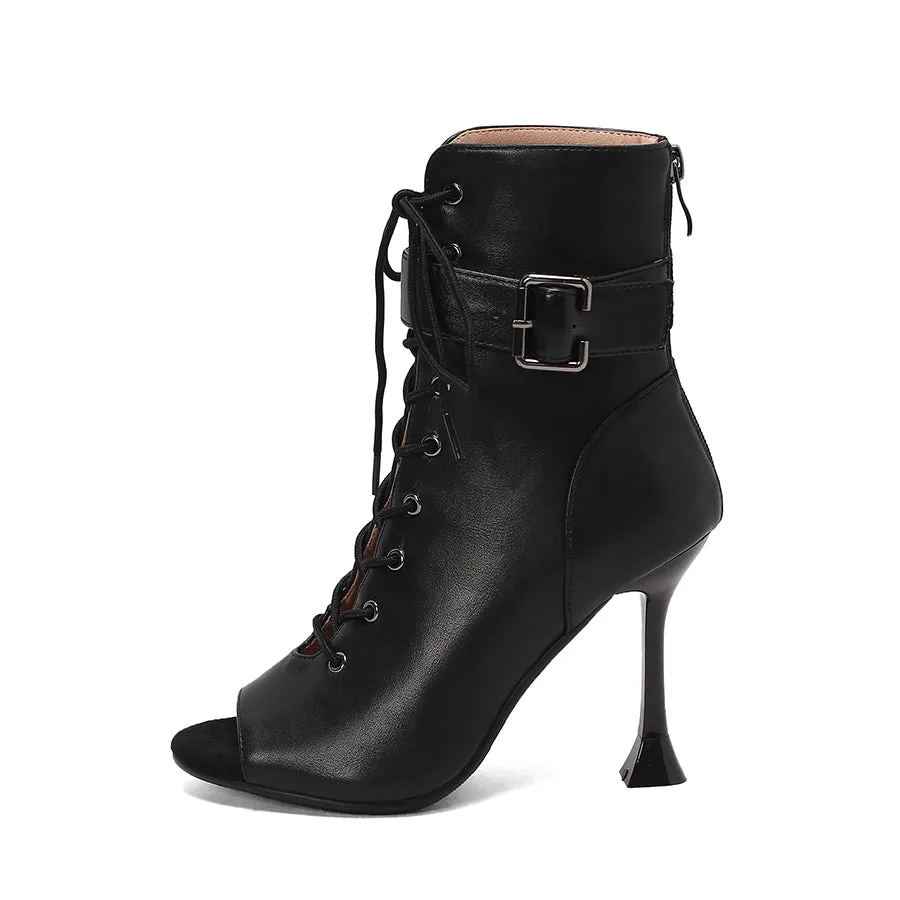 Women's 9.5cm Heel Rubber Sole Leatherette Jazz Shoes Open Toe Dance Heels Boots
