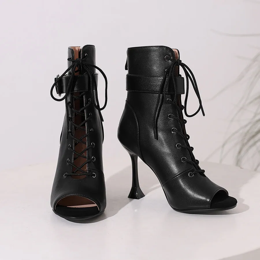 Women's 9.5cm Heel Rubber Sole Leatherette Jazz Shoes Open Toe Dance Heels Boots