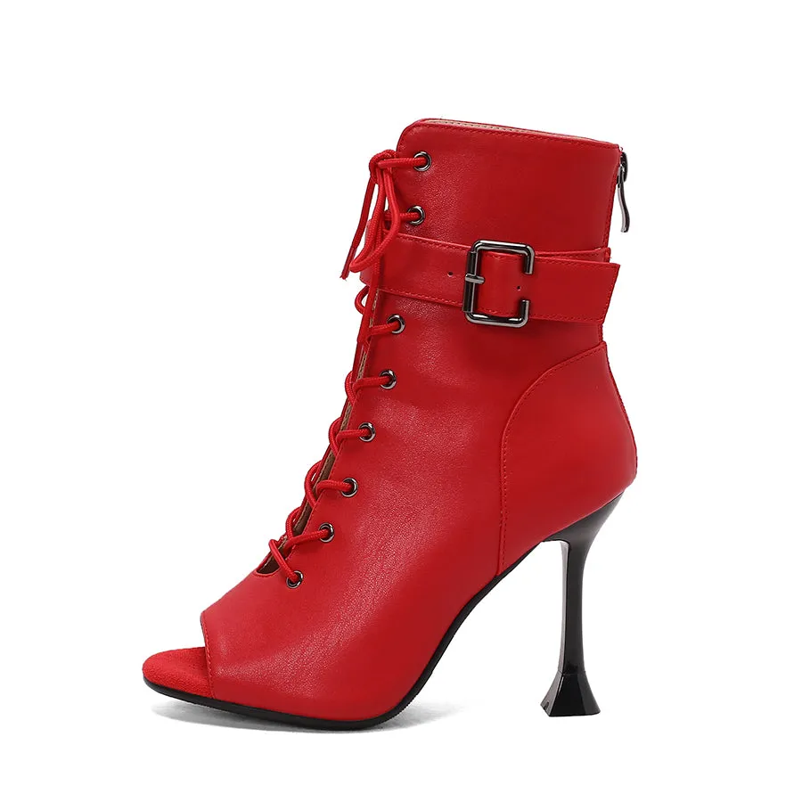 Women's 9.5cm Heel Rubber Sole Leatherette Jazz Shoes Open Toe Dance Heels Boots