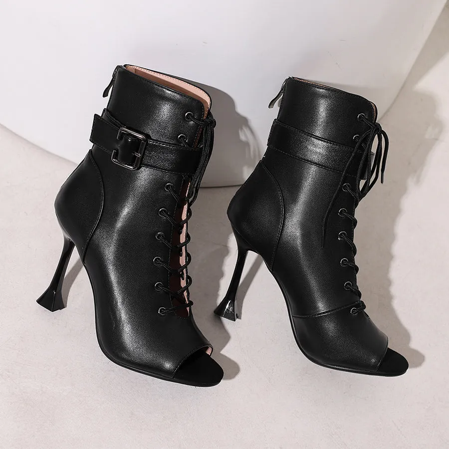 Women's 9.5cm Heel Rubber Sole Leatherette Jazz Shoes Open Toe Dance Heels Boots