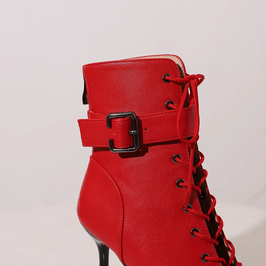 Women's 9.5cm Heel Rubber Sole Leatherette Jazz Shoes Open Toe Dance Heels Boots