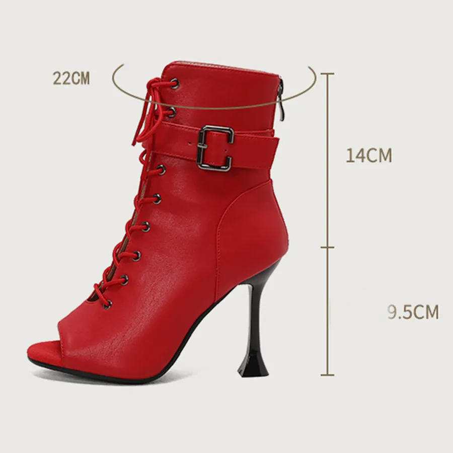 Women's 9.5cm Heel Rubber Sole Leatherette Jazz Shoes Open Toe Dance Heels Boots
