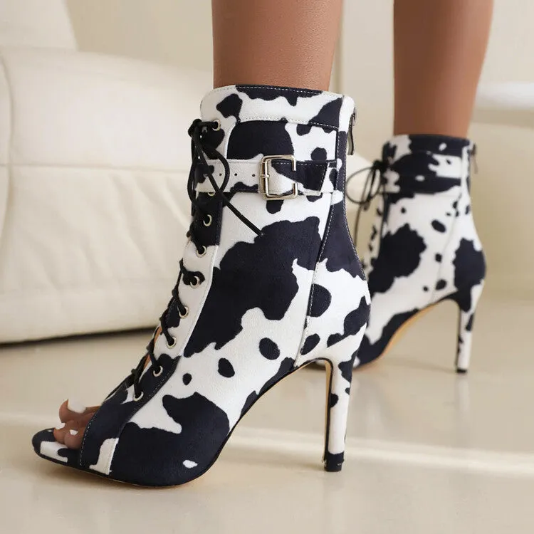Women's Black 7cm Heel Rubber Sole Leatherette Jazz Shoes Lace-up Dance Heels Boots