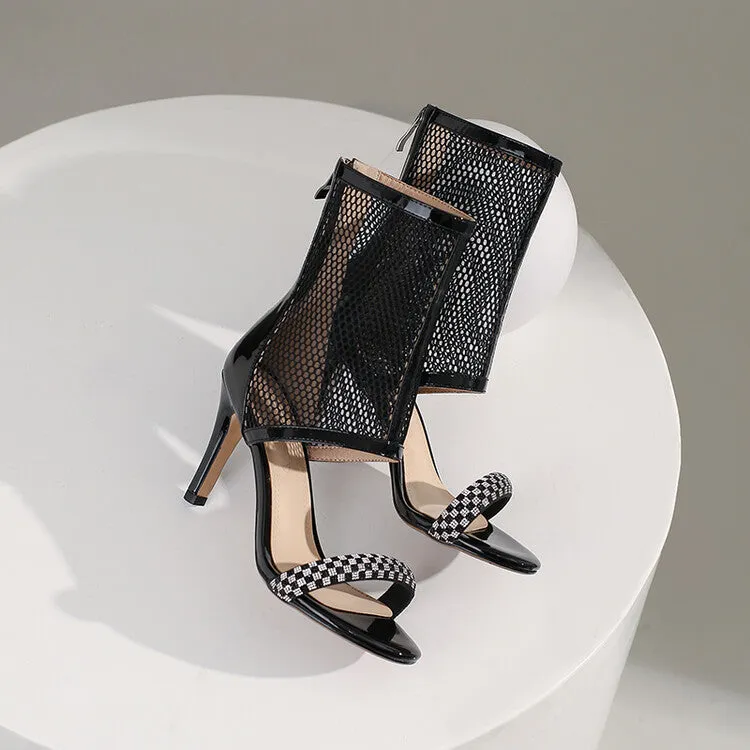 Women's Black 9cm Slim Heel Rubber Sole  Mesh Jazz Shoes Dance Heels Boots