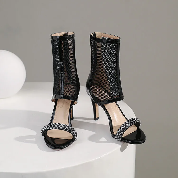 Women's Black 9cm Slim Heel Rubber Sole  Mesh Jazz Shoes Dance Heels Boots