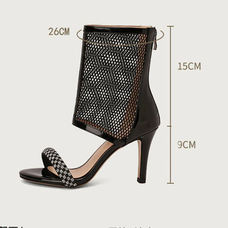 Women's Black 9cm Slim Heel Rubber Sole  Mesh Jazz Shoes Dance Heels Boots