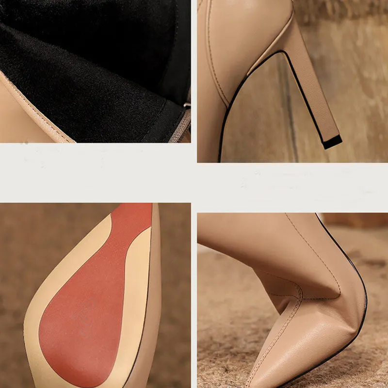 Women's Khak 9.5cm Slim Heel Rubber Sole Leatherette Jazz Shoes Closed Toe Dance Heels Boots