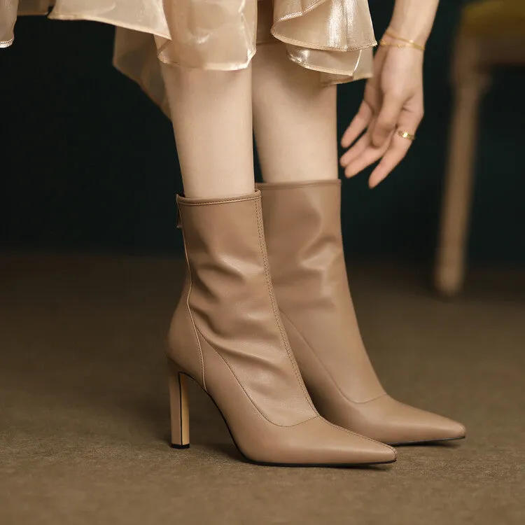 Women's Khak 9.5cm Slim Heel Rubber Sole Leatherette Jazz Shoes Closed Toe Dance Heels Boots
