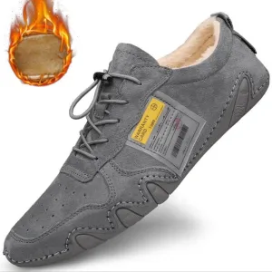 xiangtuibao    Winter Men Casual Shoes Plush Suede Leather Sneakers Handmade Driving Shoes Lace Up Daily Shoes Gray Kahki Mens Footwear