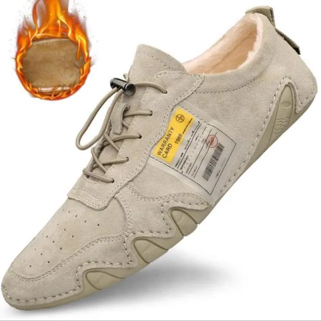 xiangtuibao    Winter Men Casual Shoes Plush Suede Leather Sneakers Handmade Driving Shoes Lace Up Daily Shoes Gray Kahki Mens Footwear