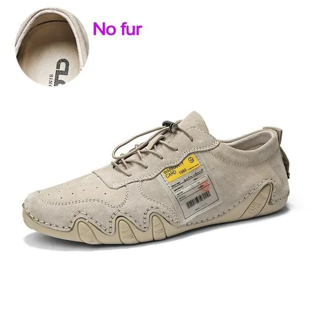 xiangtuibao    Winter Men Casual Shoes Plush Suede Leather Sneakers Handmade Driving Shoes Lace Up Daily Shoes Gray Kahki Mens Footwear